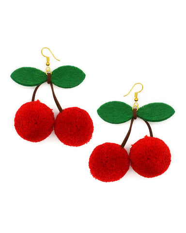 Cherry Pom Pom Earrings 