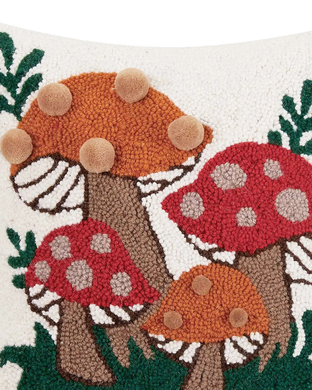 Mushroom Hand-Hooked Wool Decorative Throw Pillow