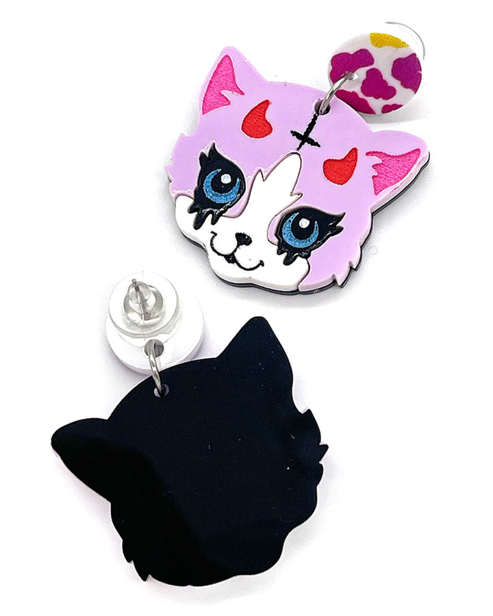 Demon Kitties Acrylic Earrings-Peach Beast-Strange Ways