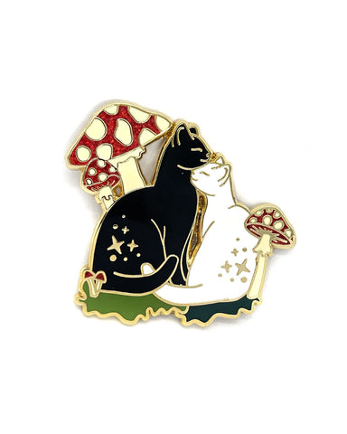 Cuddling Mushroom Cats Pin