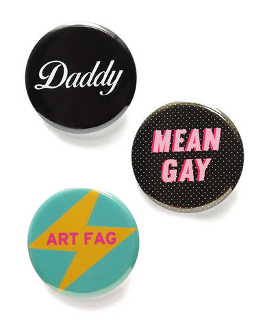 Gay Tropes Pinback Button Set (Set of 3)