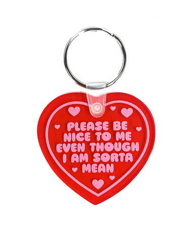 Be Nice To Me Vinyl Heart Keychain