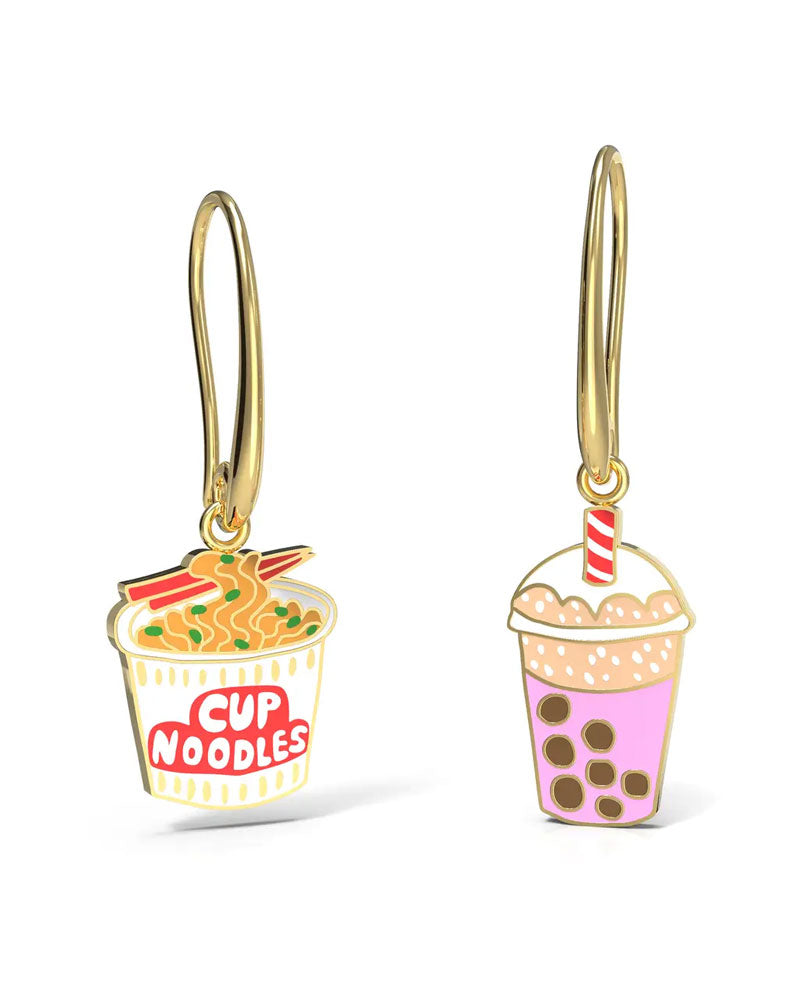 Cup Noodle & Boba Hanging Hoop Earrings-Yellow Owl Workshop-Strange Ways