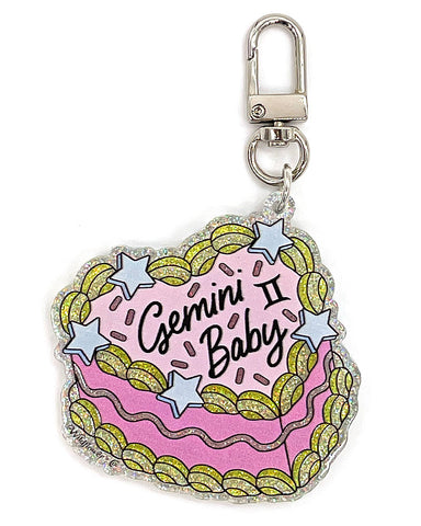 Gemini Zodiac Cake Charm Keychain